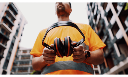 Construction Worker Holding Ear Protection